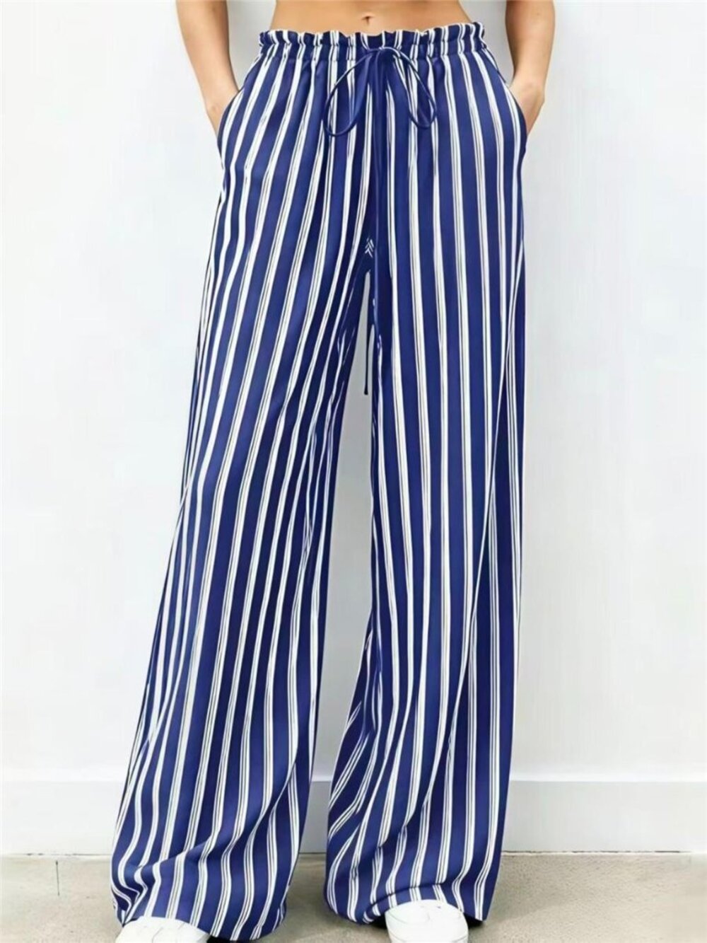 Striped Wide-Leg Drawstring Pants
